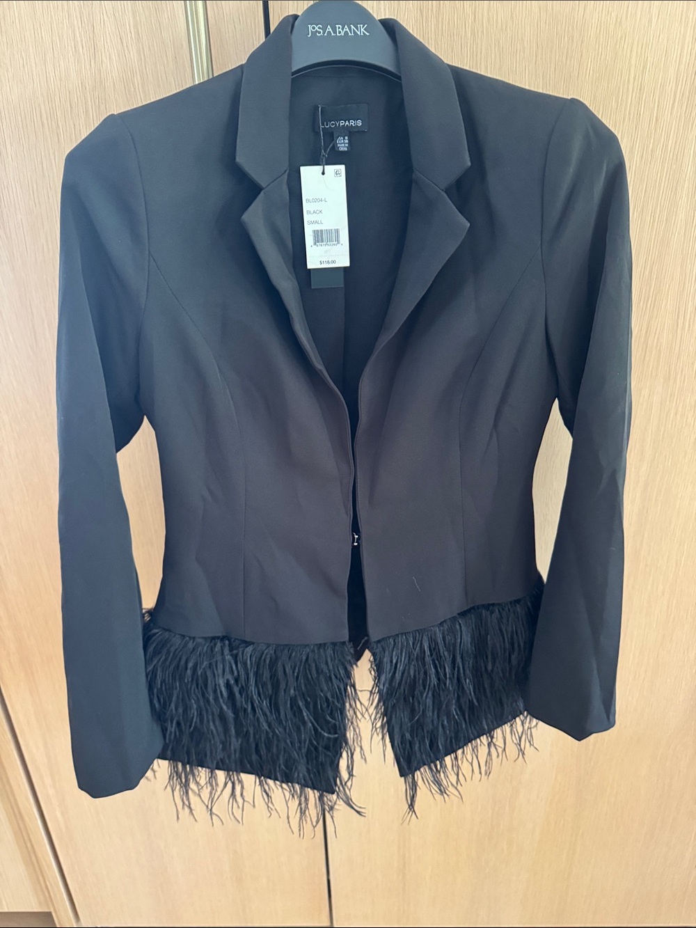 Lucy Paris Black Feather-Hem Tailored Blazer